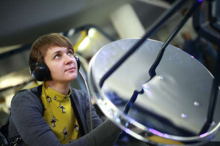Person tunning the radar in a labの写真素材