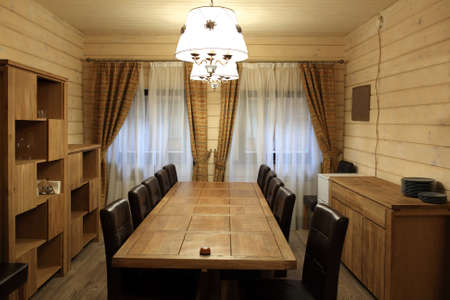 Interior of dining room in a wooden house