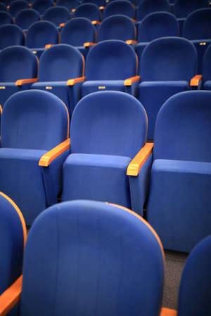 View of blue armchairs in the theaterの写真素材