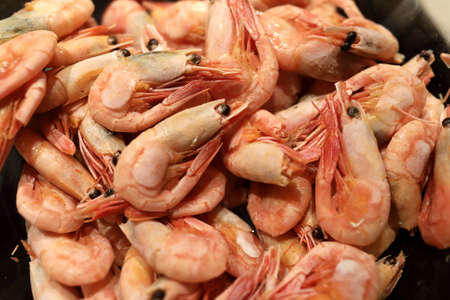 Details of boiled shrimp on a plateの写真素材