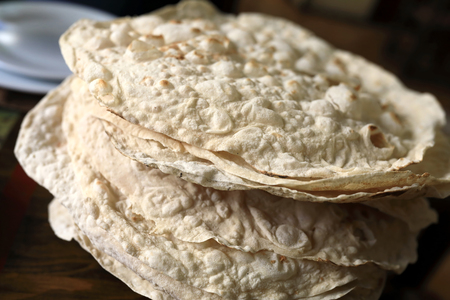 Stack of dry pita for Armenian khash dishの写真素材