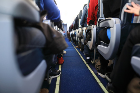 View of passage between seats in the planeの写真素材