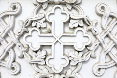 Details white wall of russian orthodox church