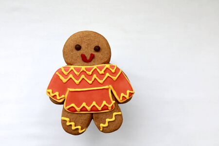 View of gingerbread man on white background