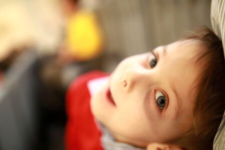 Portrait of boy posing in the theaterの写真素材