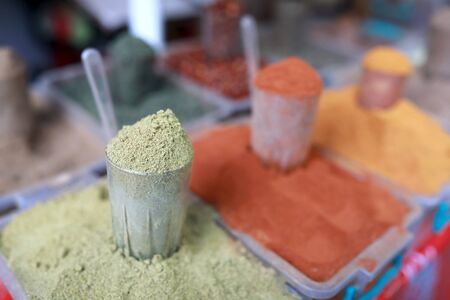 Details of georgian spices on market counter, Tbilisi, Georgiaの写真素材