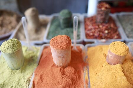 View of georgian spices on market counter, Tbilisi, Georgiaの写真素材