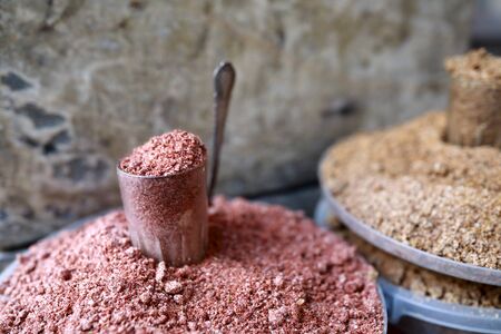 View of spices on market counter, Tbilisi, Georgiaの写真素材