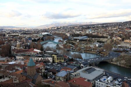 Skyline of Tbilisi at day in winter