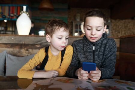 Portrait of two brothers in a restaurant