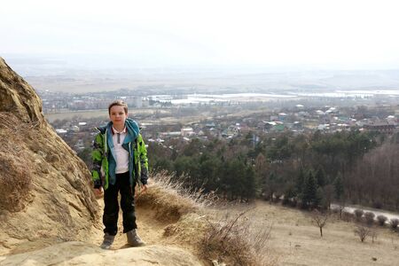 Boy on mountain ring in Kislovodsk, Russia