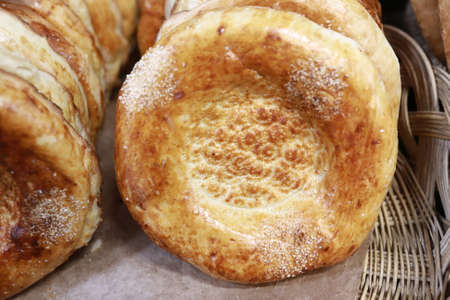 Pile of asian bread cakes in market, Russia