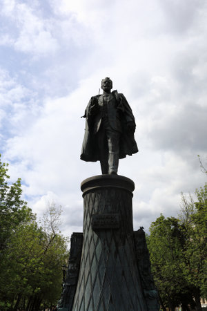 View of monument to Russian engineer Vladimir Shukhov in Moscowのeditorial素材