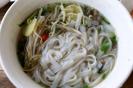 View of Vietnamese Beef Noodle Soup in restaurant