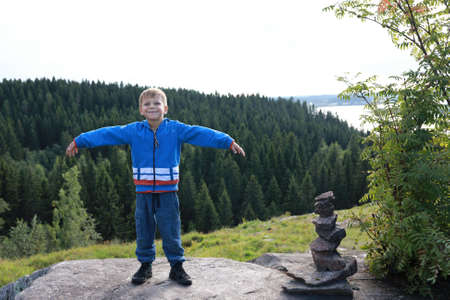 Portrait of child On Mount Paaso in Kareliaの写真素材