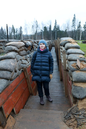 Portrait of woman in trench of second world war