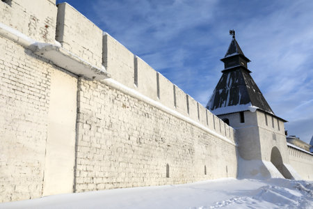 Preobrazhenskaya Passage Tower of Kazan Kremlin in winter, Russiaのeditorial素材