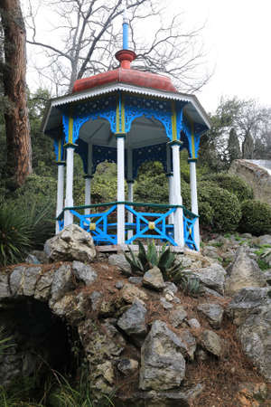 Gazebo in Nikitsky Botanical Garden in spring, Crimeaの写真素材