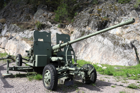 Automatic anti-aircraft gun S-60 at Gora Filina, Kareliaの写真素材