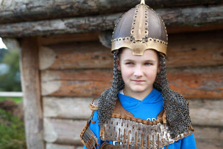 Portrait of kid in Viking Armor, Kareliaの写真素材