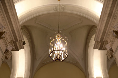 Saint-Petersburg, Russia. January 7, 2022. Editorial Use Only. Luminous chandelier of Main Vestibule in State Hermitage.のeditorial素材