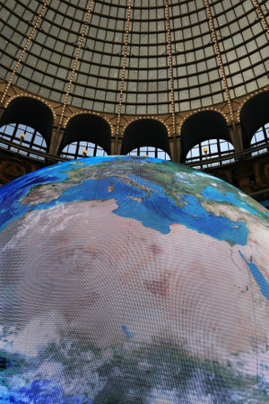 Moscow, Russia. May 2, 2022. Editorial Use Only. Big model of the planet Earth in the Cosmos pavilion at VDNKh.のeditorial素材