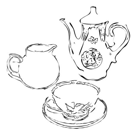 Illustration in the form of a tea setのイラスト素材