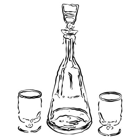 Illustration of a decanter and two wine-glasses for whiskyのイラスト素材