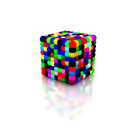 Cube consisting of balls of different colors.