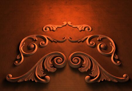 3d ceramic ornament, the sculptural form on a wallの写真素材