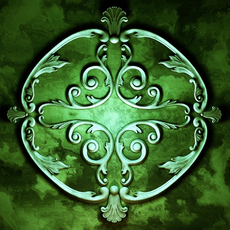 3d ceramic ornament, the sculptural form on a wallの写真素材