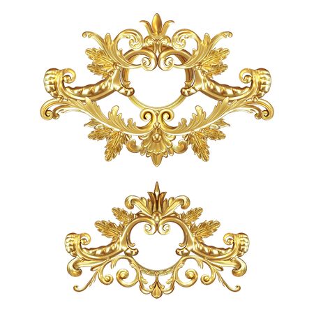 3d illustration set of an ancient gold on a white backgroundの写真素材