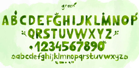 Alphabet set drawn green watercolor. Vector EPS10のイラスト素材