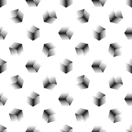 Vector seamless abstract pattern with dotted cubes on a white background.のイラスト素材