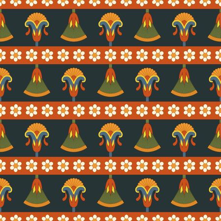 Vector seamless egyptian pattern with flowers and Cyperusのイラスト素材