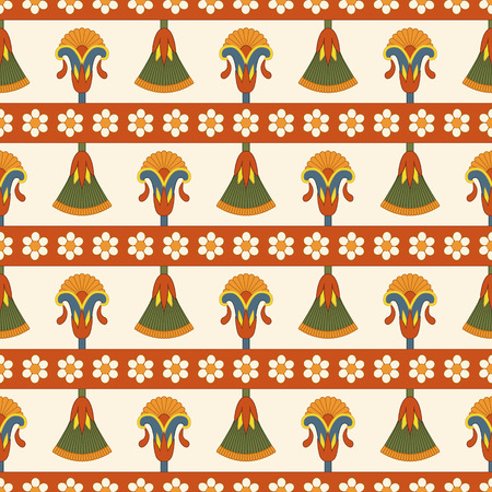 Vector seamless egyptian pattern with flowers and Cyperusのイラスト素材