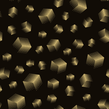 Vector seamless abstract pattern with dotted cubes on a black background.のイラスト素材
