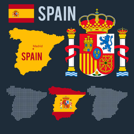 A Vector map coat emblem flag halfton maps of Spainのイラスト素材