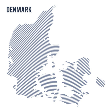 Vector abstract hatched map of Denmark with curve lines isolated on a white background. Travel vector illustration.のイラスト素材
