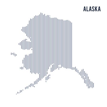 Vector abstract hatched map of State of Alaska with vertical lines isolated on a white background. Travel vector illustration.のイラスト素材