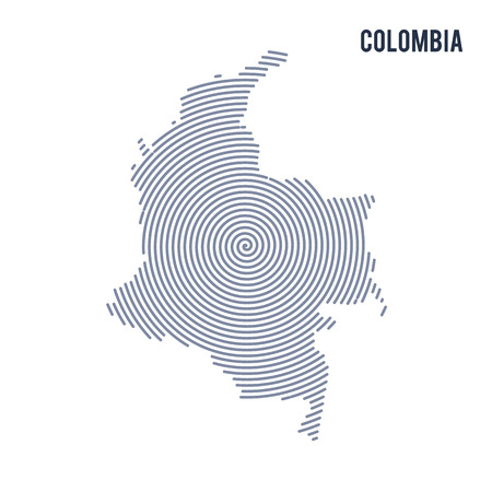 A Vector abstract hatched map of Colombia with spiral lines isolated on a white background.のイラスト素材