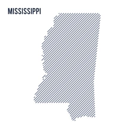 Vector abstract hatched map of State of Mississippi with oblique lines isolated on a white background. Travel vector illustration.のイラスト素材