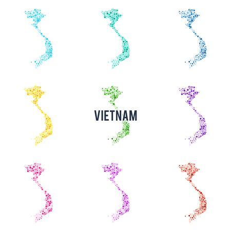 Vector dotted colourful map of Vietnam. Set of different color solutionsのイラスト素材