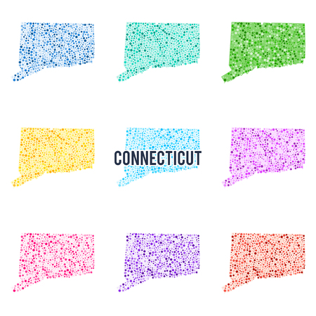 Vector colorful dotted map of the state of Connecticut. Set of different color solutions.のイラスト素材