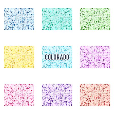 Vector colourful dotted map of the state of Colorado. Set of different color solutionsのイラスト素材