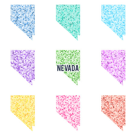 Vector colourful dotted map of the state of Nevada. Set of different color solutionsのイラスト素材