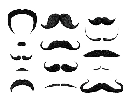 Set of different styles of mustache isolated on white background. Hand-drawn illustrations.のイラスト素材