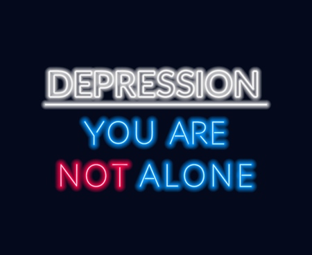 Neon lettering depression youre not alone. Motivational quote.のイラスト素材