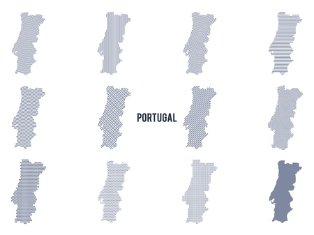 Vector set of abstract maps of Portugal in different styles isolated on white backgroundのイラスト素材