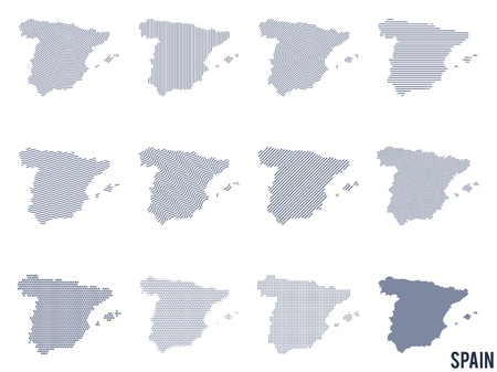 Vector set of abstract maps of Spain in different styles.のイラスト素材